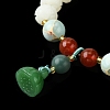 Dyed Bodhi Wood & Natural Agate Beaded Stretch Bracelet with Lotus Charms for Women BJEW-R310-01-4