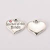 Wedding Theme Antique Silver Tone Tibetan Style Alloy Heart with Mother of the Bride Rhinestone Charms LS-TIBEP-N005-18A-1