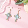 304 Stainless Steel Glass Seeds Cross Dangle Earrings EJEW-MZ00506-06-1