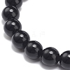 Natural Obsidian Round Beaded Stretch Bracelet with Bullet Charms BJEW-JB09018-05-5