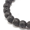 Natural Lava Rock Round Beaded Stretch Bracelet with Clear Cubic Zirconia Crown BJEW-JB07797-02-5