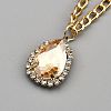 Brass Rhinestone Teardrop Pendant Aluminum Chain Necklaces for Women NJEW-WH0817-005KCG-01-2
