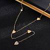 304 Stainless Steel Crystal Rhinestone Heart Lariat Necklaces NJEW-R026-10G-3