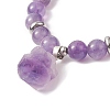 Round Natural Amethyst Beaded Stretch Bracelet with Nuggets Charms for Women BJEW-JB09316-01-4