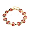 Brass Micro Pave Clear Cubic Zirconia with Enamel Red Ladybug Link Chain Bracelets for Women BJEW-L707-02G-4