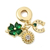 Saint Patrick's Day Brass Pave Green Cubic Zirconia European Dangle Charms KK-Z150-09G-1