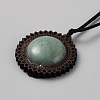 Natural Green Aventurine & Wood Flower Pendant Necklace with Adjustable Nylon Cords NJEW-WH0002-118C-1