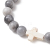 Natural Hawk's Eye & Synthetic Turquoise Beaded Stretch Bracelets for Women Men BJEW-JB13312-3
