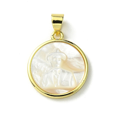 Rack Plating Brass Pave Natural Shell Pendants KK-A204-01B-01G-1