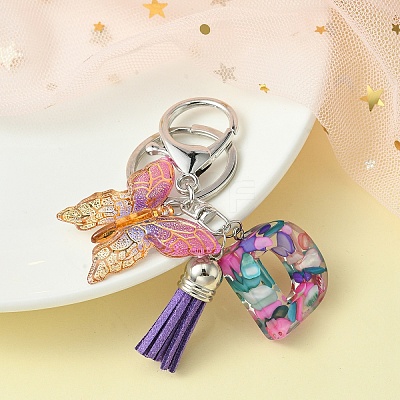 Resin Letter & Acrylic Butterfly Charms Keychain KEYC-YW00001-04-1