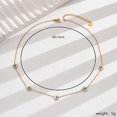 201 Stainless Steel Evil Eye Flower Collarbone Necklaces for Women Daily Casual Party Vacation UW2633-1