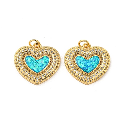Valentine's Day Brass Micro Pave Cubic Zirconia with Synthetic Opal Pendants KK-D096-02G-G-1