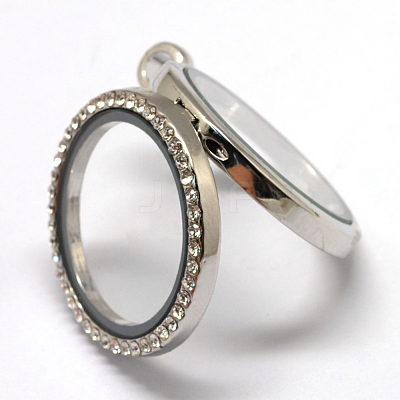 Flat Round Alloy Glass Magnetic Locket Pendants PALLOY-S046-03P-1