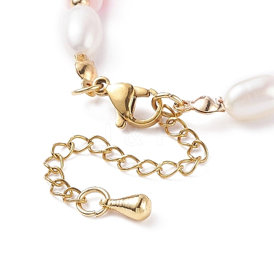 Natural Pearl & Polymer Clay Beaded Bracelet BJEW-TA00084-1