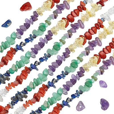 2 Strands Chakra Natural Mixed Gemstone Chip Beads Strands G-BBC0001-44-1