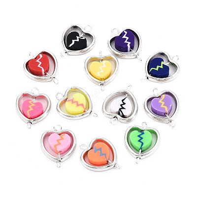 Polymer Clay Heartbreak Beads with CCB Plastic Frame Connector Charms CLAY-T022-29M-01-1