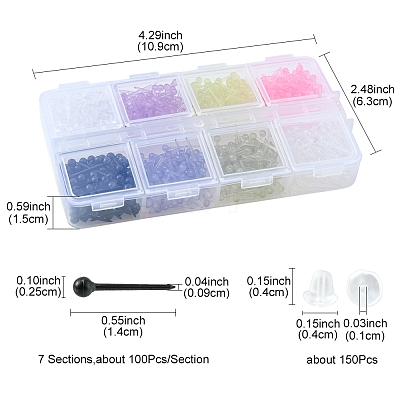700Pcs Plastic Tiny Ball Stud Earrings with 150Pcs Ear Nuts for Women KY-YW0001-23-1
