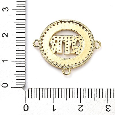 Brass Micro Pave Clear Cubic Zirconia Ring with Letter QTR Connector Charms KK-L229-073G-1