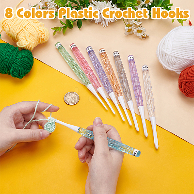 8Pcs 8 Colors Plastic Crochet Hooks AJEW-UN0002-35-1
