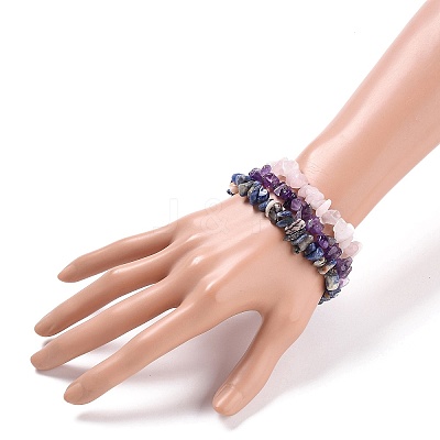 Chips Natural Mixed Stone Stretch Bracelets BJEW-JB05642-1