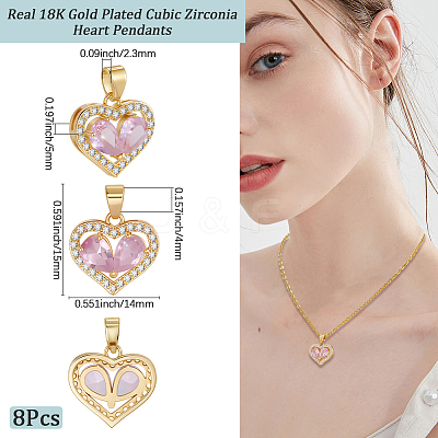 8Pcs Brass Micro Pave Cubic Zirconia Pendants FIND-BBC0004-28C-02-1
