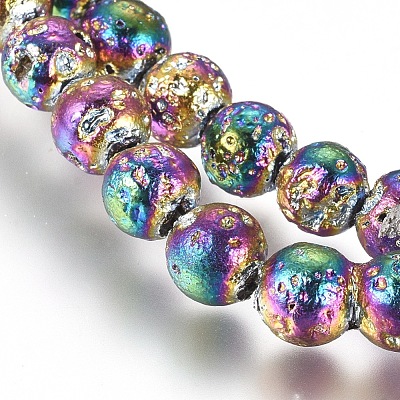 Electroplated Natural Lava Rock Beads Strands X-G-G826-06-4mm-1