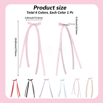 6Pcs 6 Colors Lace Bowknot Polyester Alligator Hair Clips PHAR-CY0001-02-1