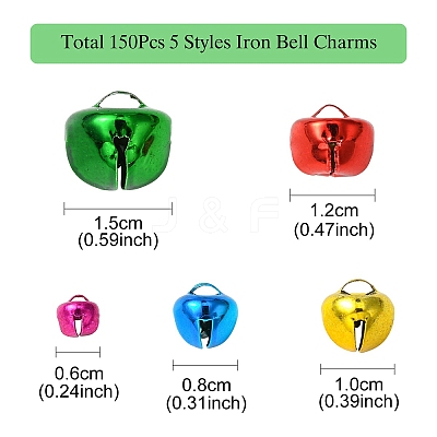 150Pcs 5 Styles Iron Bell Charms IFIN-YW0003-12-1