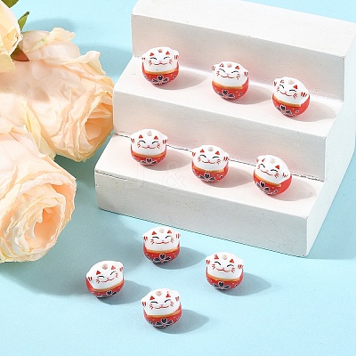 10Pcs Handmade Printed Porcelain Beads PORC-YW0001-29C-1