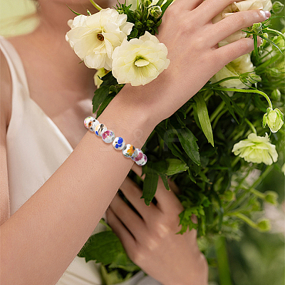 90Pcs 9 Colors Floral Printed Porcelain Beads PORC-SC0001-20-1