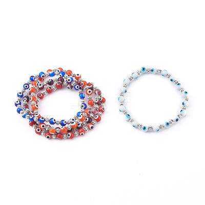 Handmade Round Evil Eye Lampwork Beaded Stretch Bracelets BJEW-JB05974-1