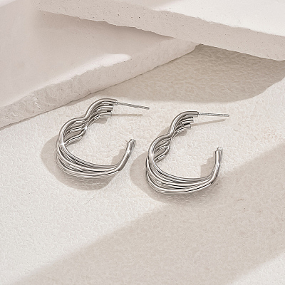 Stylish 201 Stainless Steel Hollow Heart Stud Earrings XH4094-2-1