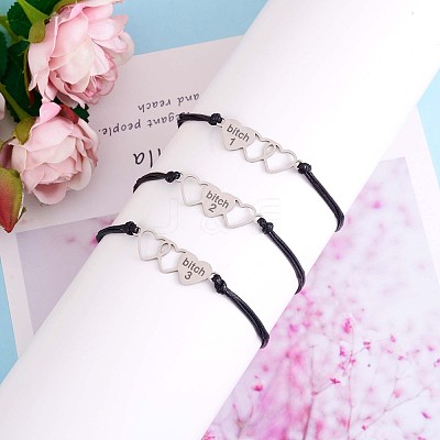 3Pcs 3 Style 430 Stainless Steel Heart with Word Bitch Link Bracelets Set JB717A-1
