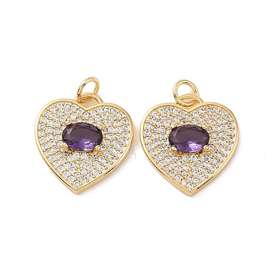 Heart Brass Micro Pave Cubic Zirconia Pendants KK-G435-01G-03-1