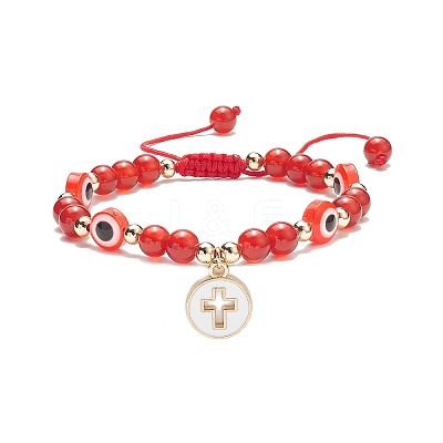 5Pcs 5 Style Alloy Enamel Cross Charm Bracelets Set BJEW-JB08817-1