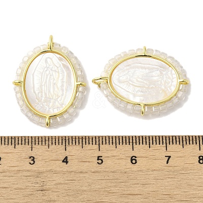 Rack Plating Brass Micro Pave Cubic Zirconia & Shell Pendants KK-G488-17G-1