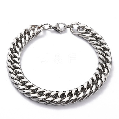 Tarnish Resistant 304 Stainless Steel Cuban Link Chain Bracelets X-STAS-A028-B064P-A-1