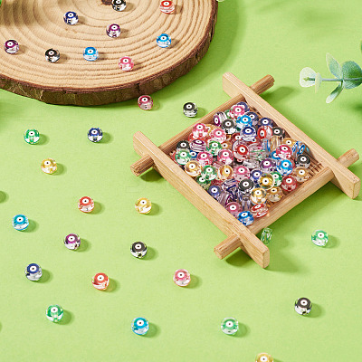 240Pcs 8 Colors Printed Transparent Acrylic Beads TACR-TA0001-94-1