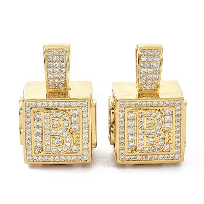 Alphabet Brass Micro Pave Clear Cubic Zirconia Pendants ZIRC-O045-01G-B-1
