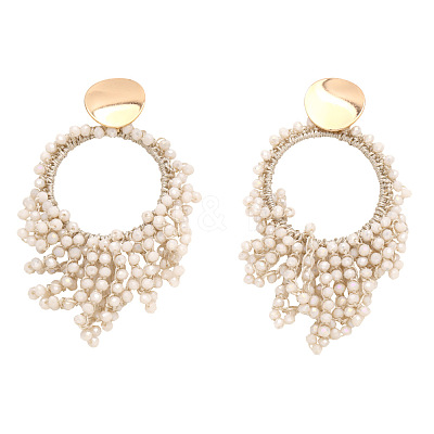 Flat Round Brass Glass Bead Dangle Stud Earrings FS-WG04037-04-1