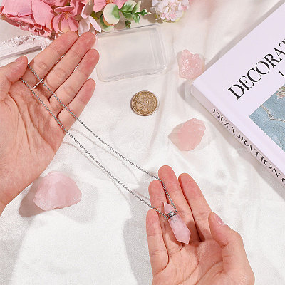 1Pc Natural Rose Quartz Faceted Pointed Bullet Shaped Perfume Bottle Pendant Necklaces NJEW-FH0001-38P-05-1