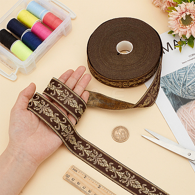 24M Polyester Flower Jacquard Ribbons OCOR-WH0045-22B-1