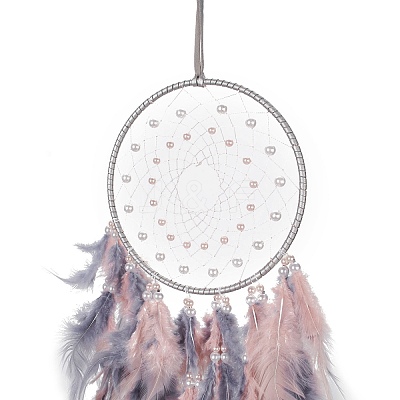 Iron Woven Web/Net with Feather Pendant Decorations AJEW-B017-26-1