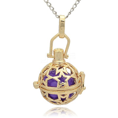 Golden Tone Brass Hollow Round Cage Pendants KK-J226-04G-1