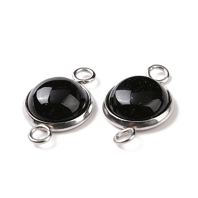 Natural Black Agate Connector Charms G-D059-01C-02-1