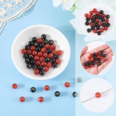 52Pcs 2 Colors Natural Carnelian and Black Onyx(Dyed & Heated) Beads G-SC0003-82-1