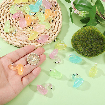 60Pcs 6 Colors Luminous Resin Flamingo Shape Display Ornaments DJEW-CA0001-53-1
