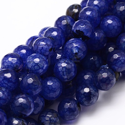Dyed Natural Agate Faceted Round Beads Strands G-E320E-14mm-08-1