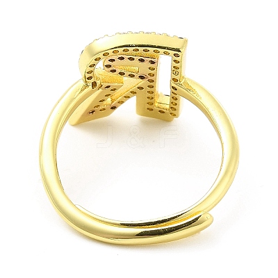 Mixed Color Enamel Initial Letter Adjustable Ring with Clear Cubic Zirconia RJEW-P045-01G-R-1