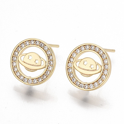 Brass Micro Pave Cubic Zirconia Stud Earring Findings KK-S356-058-NF-1